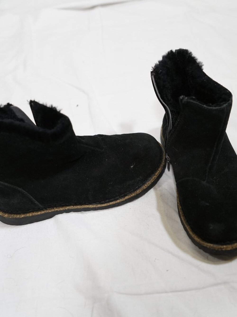 Birkenstock Zip Shearling Black Suede Ankle Boots 37.  Worn only a few times.